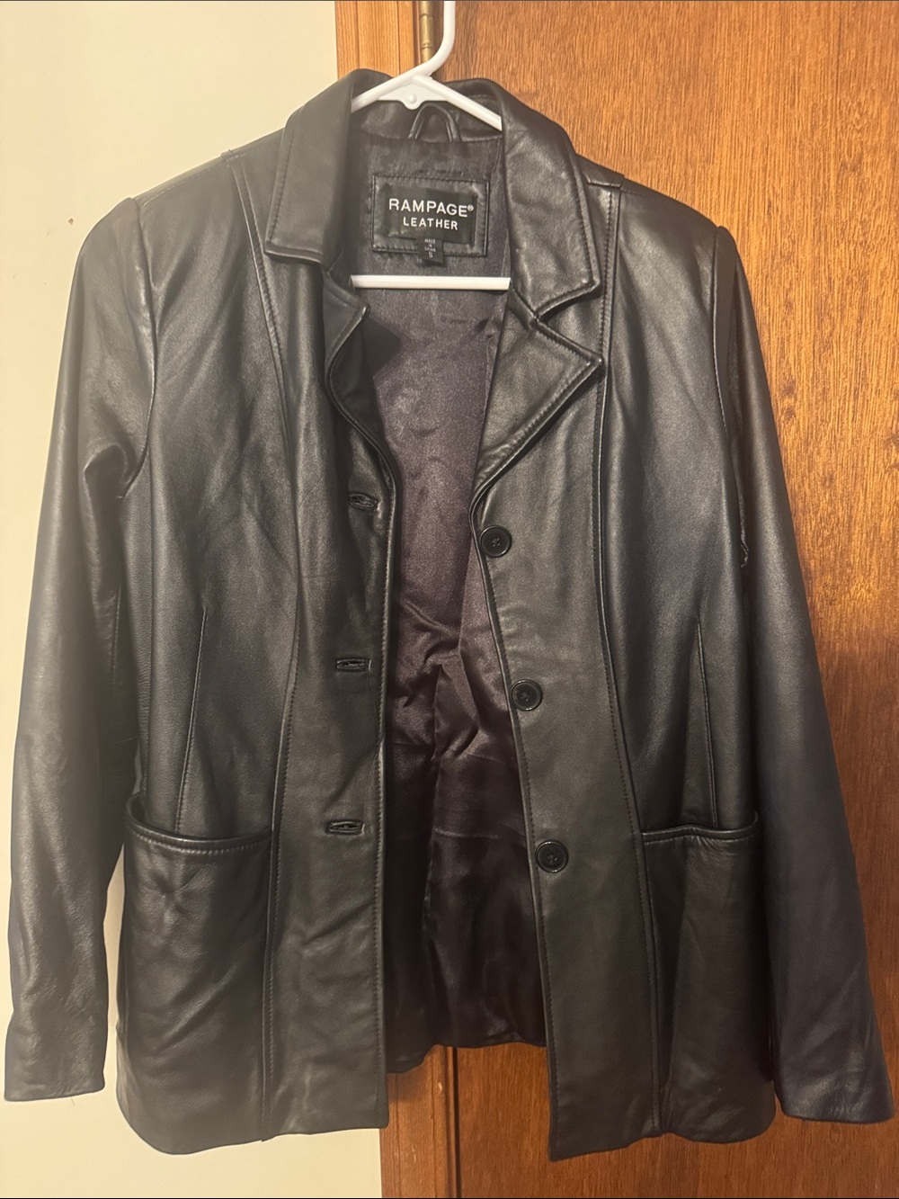 Rampage Black Leather Button-Front Pea Coat